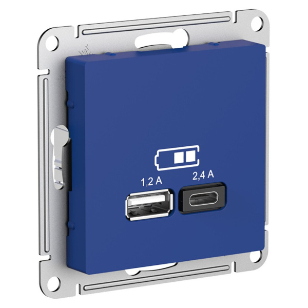ATLASDESIGN Розетка USB A+C 2-местная (2.4А и 1.2А), аквамарин Schneider Electric ATLASDESIGN Розетка USB A+C 2-местная (2.4А и 1.2А), аквамарин Schneider Electric