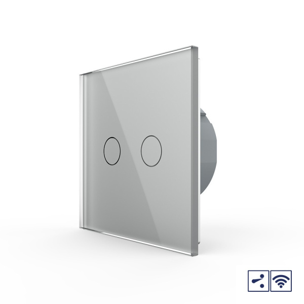 Сенсорный проходной радиоуправляемый выключатель 2 клавиши 1 пост Серый Livolo