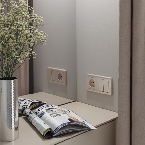 Выключатель двухклавишный проходной (шампань рифленый) СУ IP20 Werkel