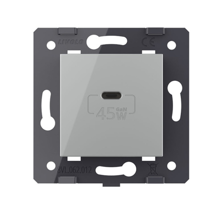 Розетка USB type C с блоком питания 45W, цвет серый (механизм) Livolo