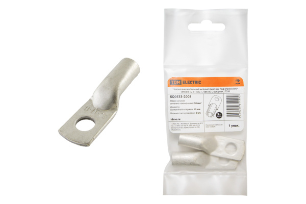 Наконечник кабельный медный луженый под опрессовку ТМЛ 50-10-11 ГОСТ 7386-80 (2 шт./упак.) TDM Наконечник кабельный медный луженый под опрессовку ТМЛ 50-10-11 ГОСТ 7386-80 (2 шт./упак.) TDM