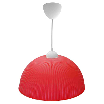 16-26 Светильник декоративный, подвесной, "Оулу", пластик, 1хЕ27 15Вт, 230В, красный, шнур белый, 600мм, крепление под крючок, Ø400х180мм, APEYRON