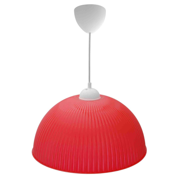 16-26 Светильник декоративный, подвесной, "Оулу", пластик, 1хЕ27 15Вт, 230В, красный, шнур белый, 600мм, крепление под крючок, Ø400х180мм, APEYRON