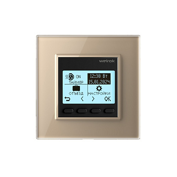 Терморегулятор Welrok PRO для рамки LIVOLO с электронным управлением, датчик воздуха, датчик пола 3 м, цвет черный с золотой рамкой