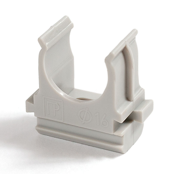 Крепёж-клипса для труб d16 мм безгалогенная (HF) атмосферостойкая серая (100шт/2000шт уп/кор) Промрукав