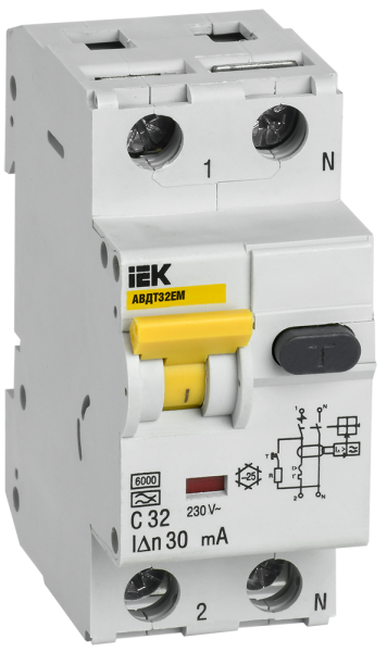 Дифференциальный автоматический выключатель АВДТ32EM 32А С 30мА IEK