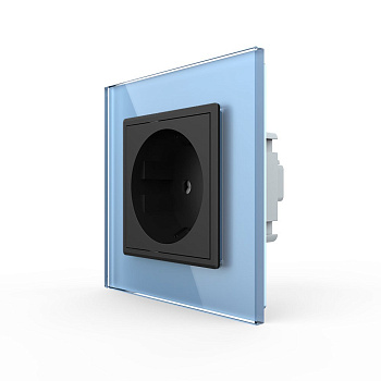 Розетка Livolo 1 пост Черная с синей рамкой VL-C7C1EU-12/19