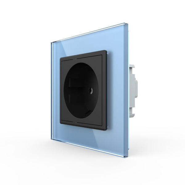 Розетка Livolo 1 пост Черная с синей рамкой VL-C7C1EU-12/19