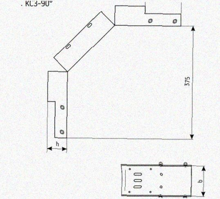 Лоток замковый перфорированный КСЗ 600х100-90 (Rп300) УХЛ1 для поворота трассы вниз на 90, радиус поворота трассы 300 мм, горячее цинкование, S1,5