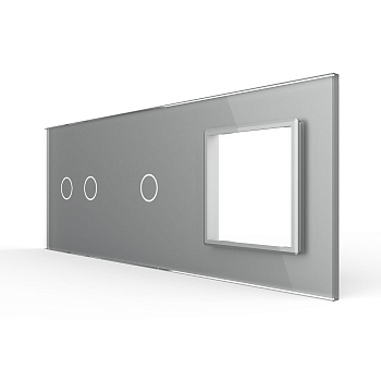 Панель тройная: 2 выключателя + 1 выключатель + 1 розетка Серая Livolo
