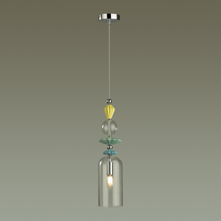 Подвес E14 1*40W 4893/1 BIZET хром/раноцветн./керамика/стекло ODEON LIGHT