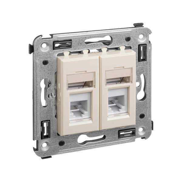 Телефонная розетка RJ-12 в стену двойная, "Avanti", "Ванильная дымка" DKC