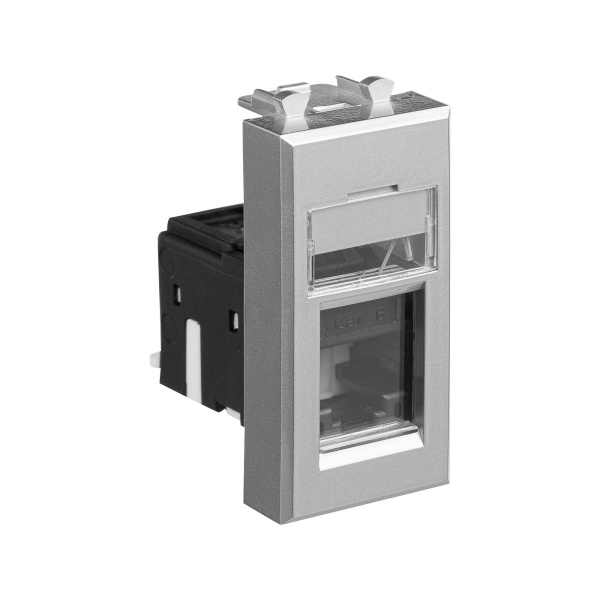 Компьютерная розетка RJ-45 модульная, кат.6, "Avanti", "Закаленная сталь", 1 модуль DKC