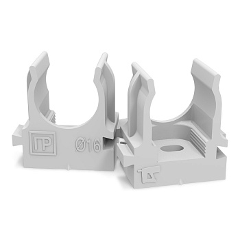 Крепеж-клипса для труб атмосферостойкая для прямого монтажа серая в п/э d16 мм (100шт/1100шт уп/кор) Промрукав