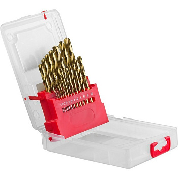 ТИТАН 19шт(1-10мм), Набор сверл по металлу, сталь Р6М5, класс А, титановое покрытие ЗУБР