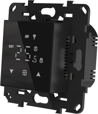 Donel Термостат с датчиком пола, программируемый, 16 A, 45*45 мм., черное стекло, серия DTEF