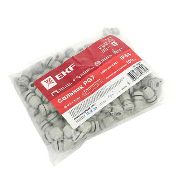 Сальник PG7 IP54 (100 шт) d отв, 13 мм / d провод, 3-6,5 мм PROxima EKF