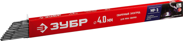 Электрод сварочный МР-3 рутиловый, d 4.0 х 450 мм, 1 кг в коробке. ЗУБР