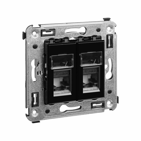 Компьютерная розетка RJ-45 в стену, кат.6 двойная,"Avanti", "Черный квадрат" DKC