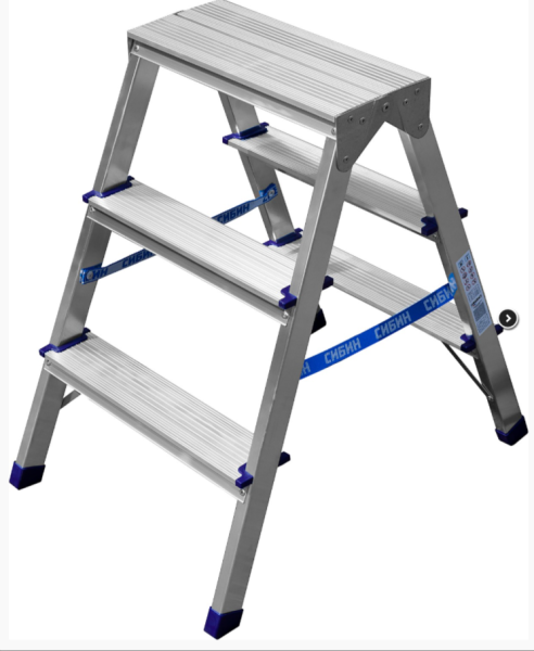Стремянка  двухсторонняя, алюминиевая, 3 ступени СИБИН