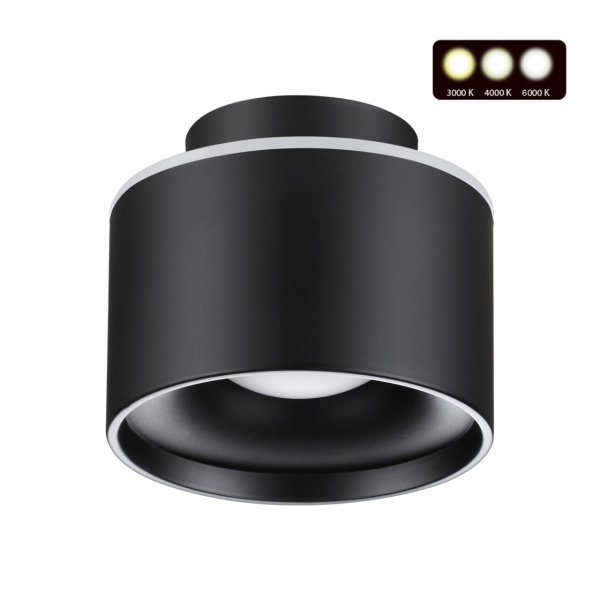 Св-к накл.с перекл.цв.темп.IP20 LED 3000К/4000К/6000К 12W вниз+3W вверх черн GIRO NOVOTECH