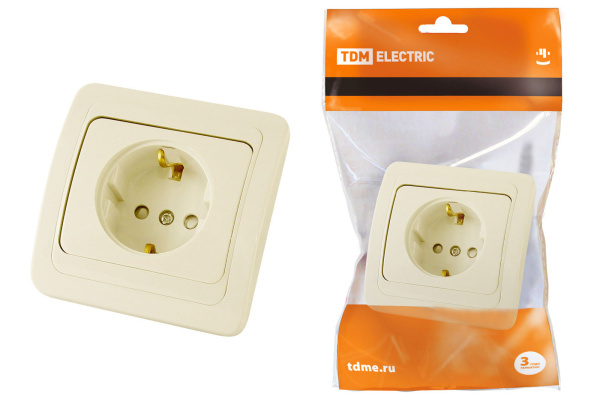Розетка 2П+З 16А c защитными шторками сл. кость "Валдай" TDM