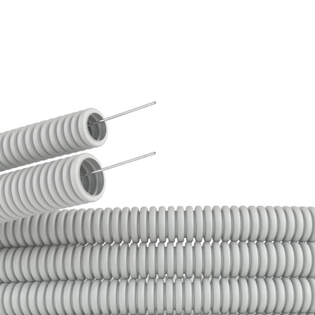 Труба ПВХ гибкая гофр. д.20мм, тяжёлая с протяжкой, 100м, цвет серый DKC