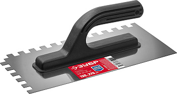 Мастер 130х270мм, 10х10 мм, гладилка штукатурная зубчатая нержавеющая с пластиковой ручкой ЗУБР