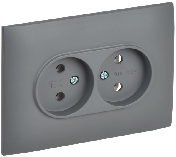 SKANDY Розетка 2-местная без заземления без защитных шторок 10А в сборе SK-R10Gr серый IEK
