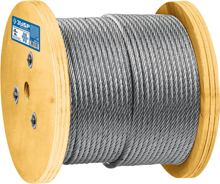 Трос грузоподъемный стальной, оцинкованный, DIN 3066, d=8 мм, L=80 м, Профессионал ЗУБР