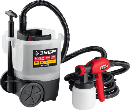 Краскопульт (краскораспылитель) электрич, КПЭ-750, HVLP, 0.8л, краскоперенос 0-800мл/мин,вязкость краски 100 DIN/сек, сопло 2.6мм, 750Вт ЗУБР