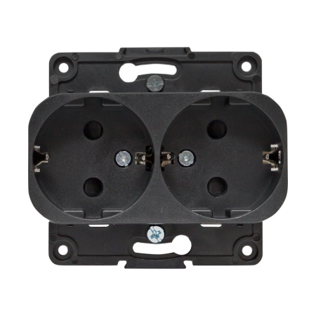 Стокгольм Механизм Розетки 2-местной с/з 16А черный с защ, штор, EKF