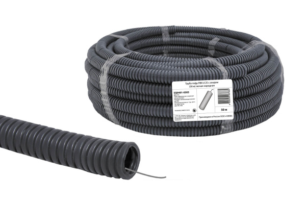 Труба гофр.ПВХ d 25 с зондом (50 м) легкая народная TDM Труба гофр.ПВХ d 25 с зондом (50 м) легкая народная TDM