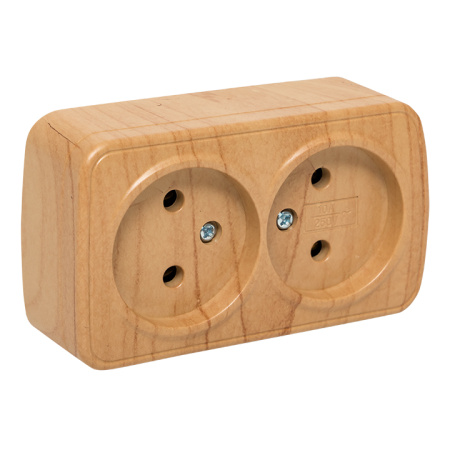 Минск Розетка 2-местная ОП 10А без заземления светлое дерево EKF