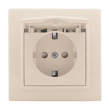 Минск Розетка 1-местная СП с/з с крышкой 16А бежевая с защ, штор, EKF