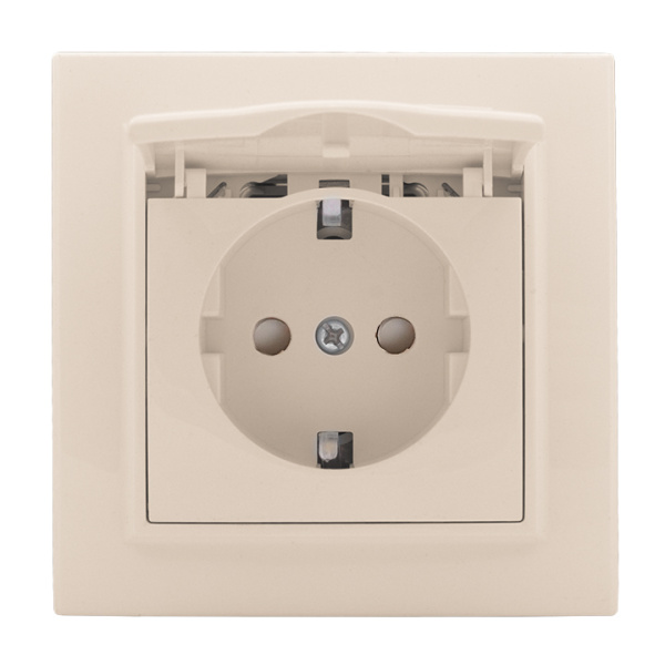 Минск Розетка 1-местная СП с/з с крышкой 16А бежевая с защ, штор, EKF