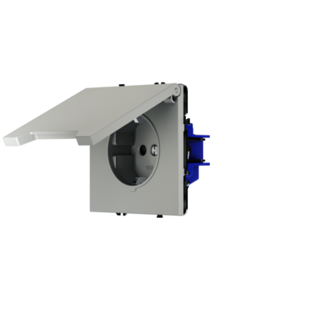 Розетка встраиваемая Voltum S70 с заземлением, защитными шторками и крышкой 16А, (сталь)