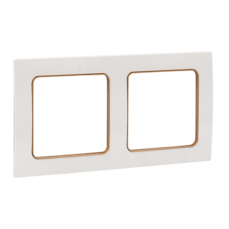 Стокгольм Рамка 2-местная белая с линией цвета шампань EKF