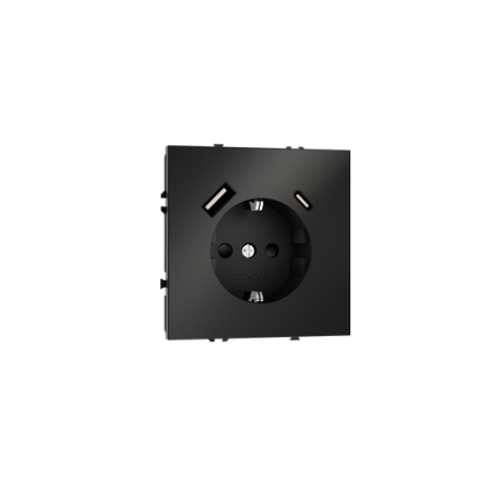 Розетка встраиваемая Voltum S70 с заземлением и защитными шторками, 16А, с USB, A+C, (черный матовый