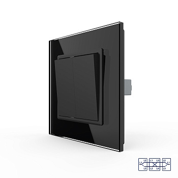 Двухклавишный перекрестный механический выключатель 1 пост, цвет черный Livolo