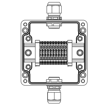 Взрывозащ. клемм. коробка из полиэстера TBE-P-03-(10xCBC.2)-1xPABMP(A)(C)1Ex e IIC Т5 Gb / Ex tb IIIC T95°C Db IP66 DKC