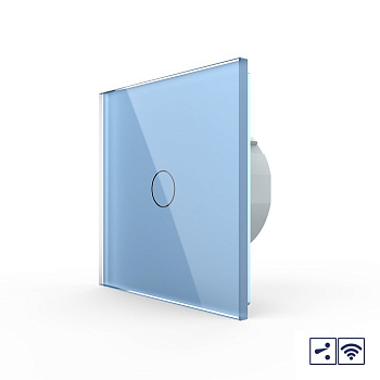 Сенсорный проходной радиоуправляемый выключатель 1 клавиша 1 пост Синий Livolo
