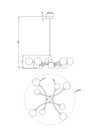 Люстра 8*G9 28Вт Латунь IP20 Bethany FR5116PL-08BS Freya