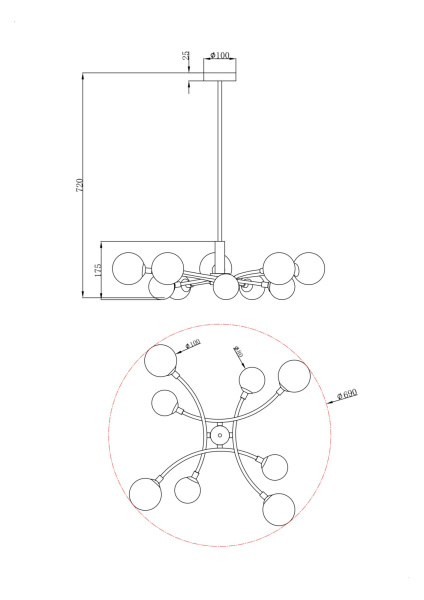 Люстра 8*G9 28Вт Латунь IP20 Bethany FR5116PL-08BS Freya