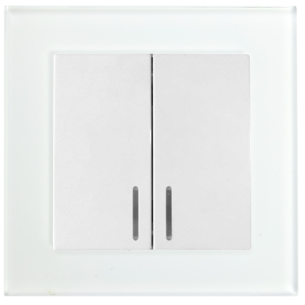 Выключатель 2-клавишный c индикатором, STEKKER, GLS10-7002-01, 250В, 10А, серия Катрин, белый