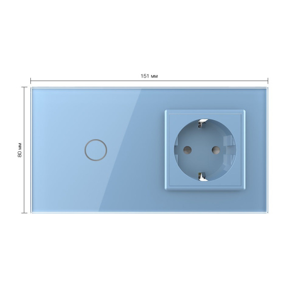 Сенсорный выключатель комбинированный на 1 линию 1 розетка 2 модуля Синий Livolo