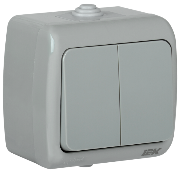 Выключатель 2-клавишный для ОУ ВС-20-2-0-А 10А IP54 AQUATIC IEK