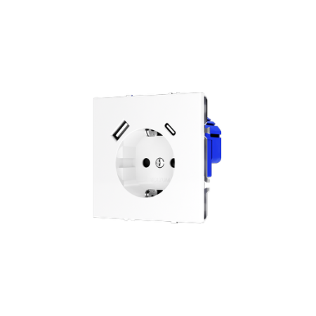 Розетка встраиваемая Voltum S70 с заземлением и защитными шторками, 16А, с USB, A+C, (белый глянцевый)