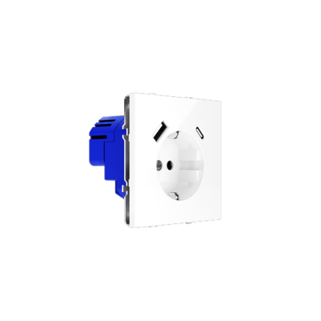 Розетка встраиваемая Voltum S70 с заземлением и защитными шторками, 16А, с USB, A+C, (белый глянцевый)