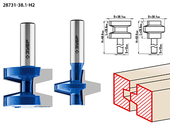 38.1x28,6мм, хвостовик 12мм, Набор фрез пазо-шиповых ЗУБР